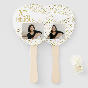 70 and Fabulous Gold Glitter Photo 70th Birthday Hand Fan