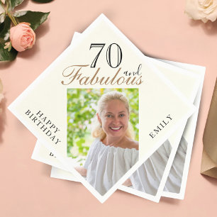 70 and Fabulous Ivory Elegant Photo 70th Birthday Napkin
