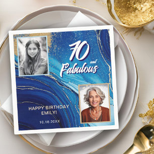 70 and Fabulous Marble Glitter 2 Photo Birthday Napkin