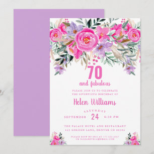 70 and fabulous pink 70th birthday invitation