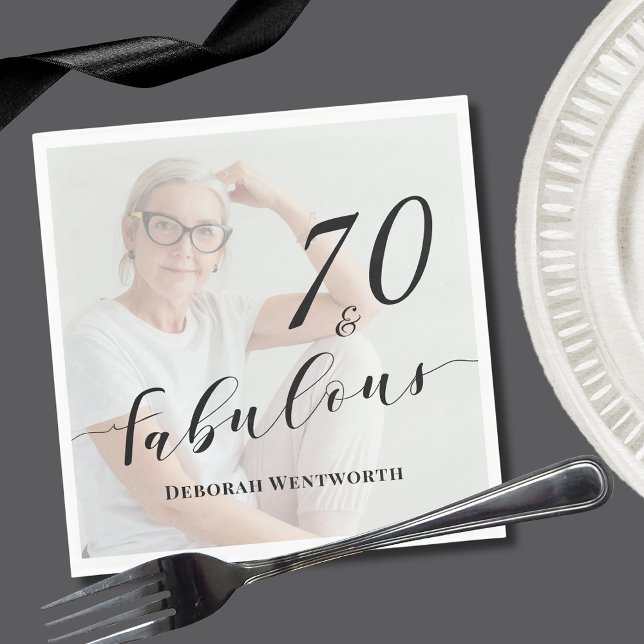 70 and Fabulous Seventy Birthday Script Photo Napkin (Creator Uploaded)