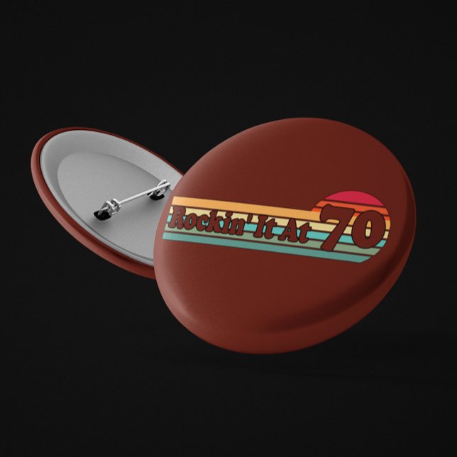 70 and Proud Retro Sunset Badge of Life 2 Inch Round Button (Creator Uploaded)