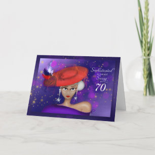 70 and Sophisticated and Sassy Red Purple Birthday Card