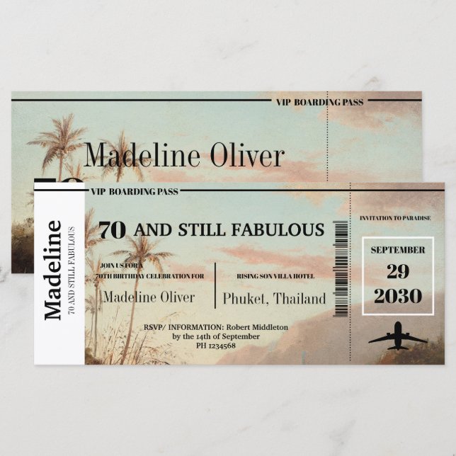 70 and Still Fabulous Tropical Boarding Pass  (Front/Back)