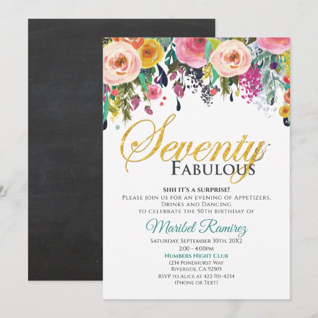 70 Anniversaire Fabuleux Invitation (Devant / Derrière)