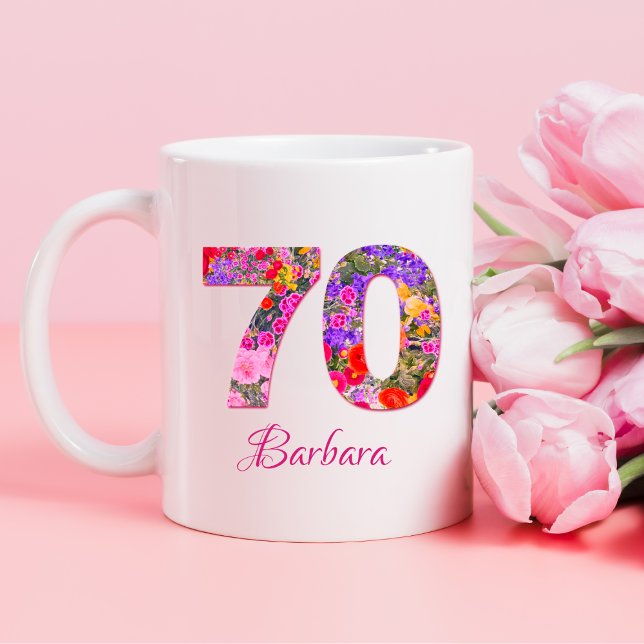 70 ans 70e anniversaire floral rose lilas mug (Créateur téléchargé)