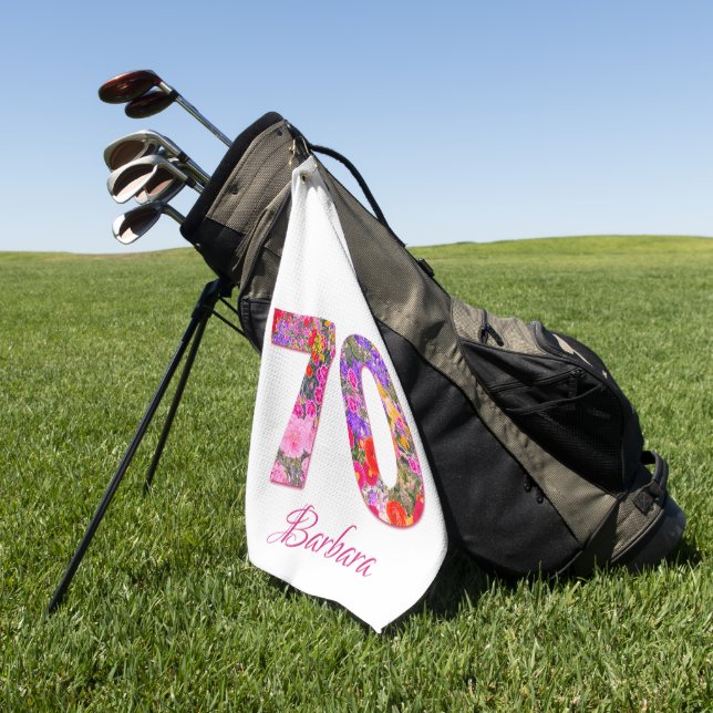70 ans fête fleurs rose serviette de golf (Vert)