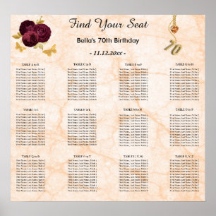 70 Birthday Foil Balloon Alphabetical Seating Plan Poster