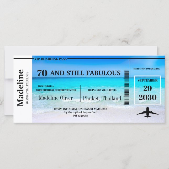 70 et encore fabuleux carte d'embarquement Anniver (Devant)