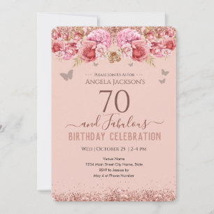 70 et fabuleux Adulte Anniversaire rose Invitation