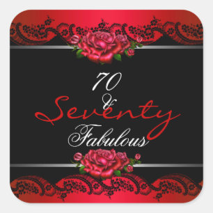 70 Fabulous 70th Birthday Party Red Roses Square Sticker