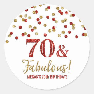 70 & Fabulous Birthday Red Gold Confetti Classic Round Sticker