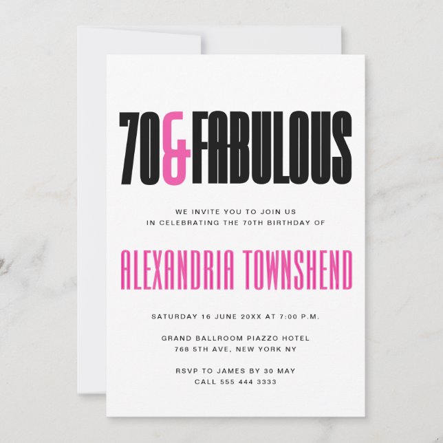 70 & Fabulous Bold Modern Typography 70th Birthday Invitation (Front)