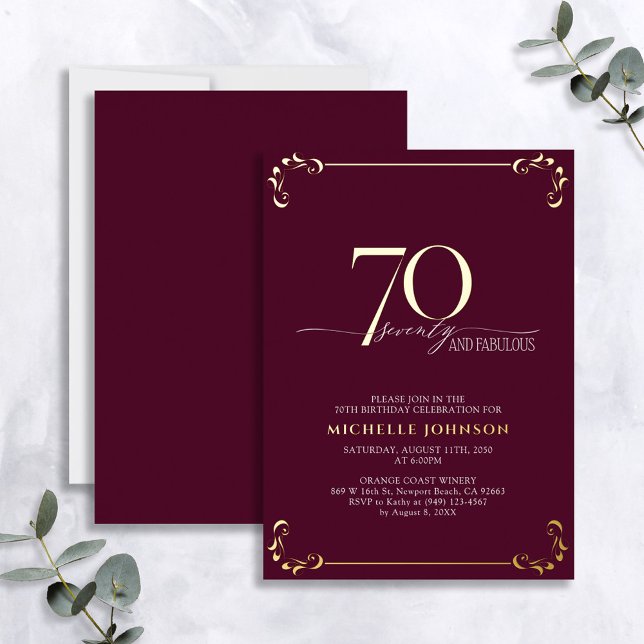 70 & Fabulous Burgundy & Gold Calligraphy Birthday (Creator Uploaded)