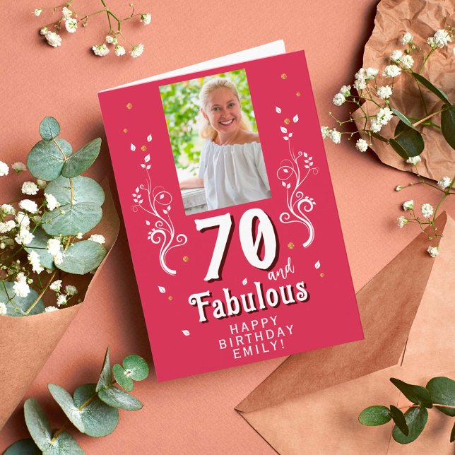 70 & Fabulous Foliage Magent 70th Birthday Photo Card (Creator Uploaded)