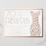 70 & Fabulous Gold Gown Retro 70th Birthday<br><div class="desc">Rose Gold Dress Black Bridal Shower Foil Invitation

See other invitations in our Niche and Nest Store</div>