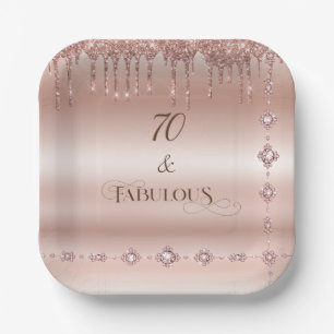70 Fabulous Rose Gold Glitter Birthday Party Paper Plate