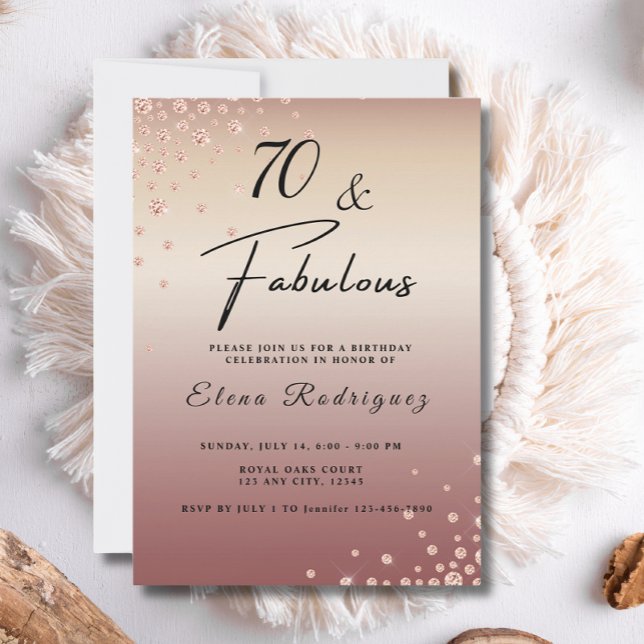 70 Fabulous Rose Gold Glitter Diamond Birthday Invitation (Creator Uploaded)