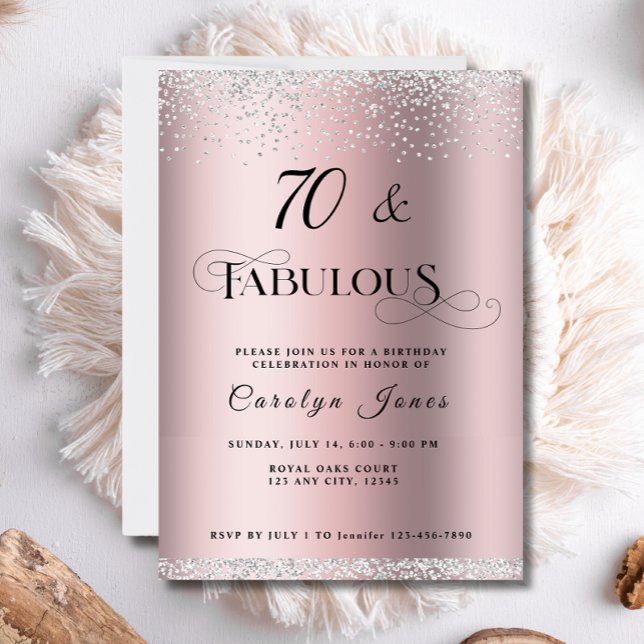 70 Fabulous Rose Gold Glitter Diamond Birthday Invitation (Creator Uploaded)