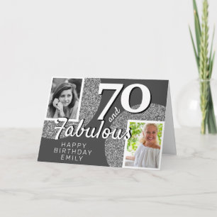 70 & Fabulous Silver Glitter 2 Photo 70th Birthday Card