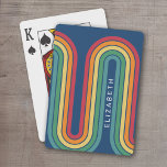 70 Inspired Line Art Blue Red Orange Yellow Arch Playing Cards<br><div class="desc">A bohemian curved design with a striped pattern and circular shapes in yellow,  orange and brick red sunset colors. A bold yet minimal design with an optional area to add text.</div>
