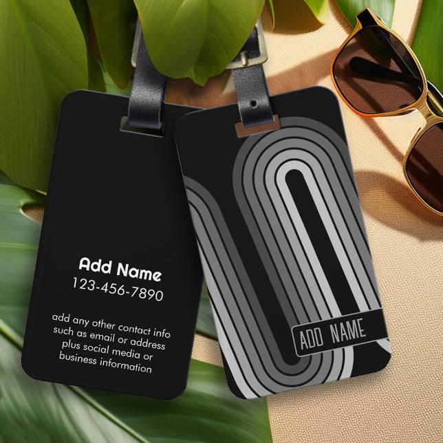 70 Inspired Line Art Shades of Grey and Black Luggage Tag (Custom Photo Collage Luggage Tag)