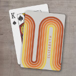 70 Inspired Line Art Sunset Red Orange Yellow Arch Playing Cards<br><div class="desc">A bohemian curved design with a striped pattern and circular shapes in yellow,  orange and brick red sunset colours. A bold yet minimal design with an optional area to add text.</div>