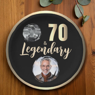 70 & Legendary 2 Photos 70th Birthday Gold Paper Plate