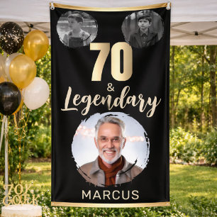 70 & Legendary 3 Photos 70th Birthday Gold Banner