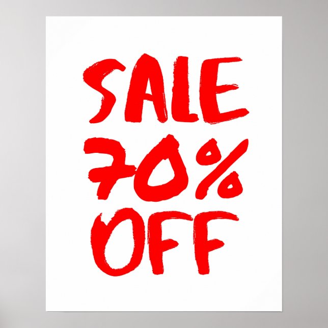70% Off Sale Sign, Red Retail Store Signage, Large Poster (Front)