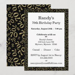 70 Random Number Pattern Black/Gold 70th Invitation