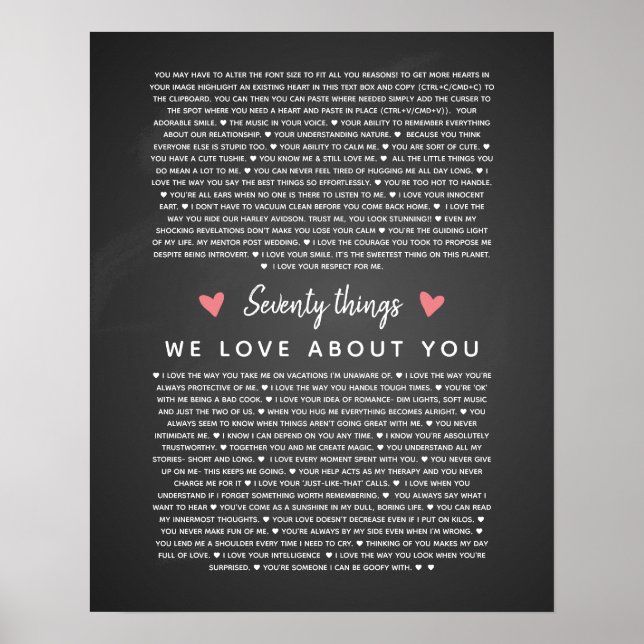 70 reasons why we love you birthday gift for him poster (Front)