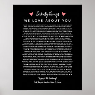 70 reasons why we love you birthday gift for him poster