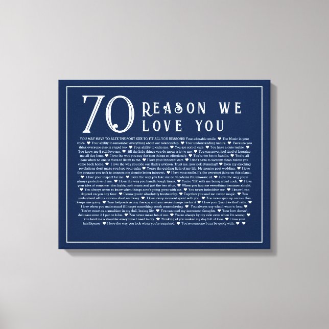 70 reasons why we love you canvas  (Front)