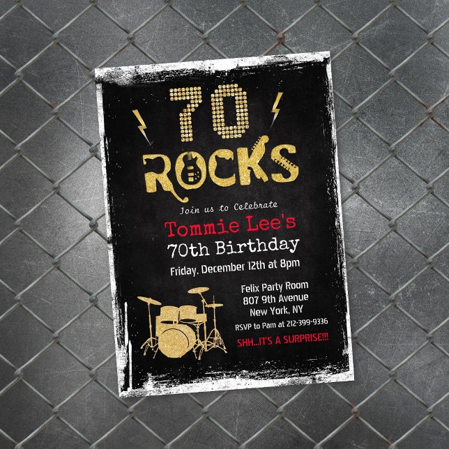70 Rocks Rockstar Guitar 70th Birthday Invitation (Creator Uploaded)