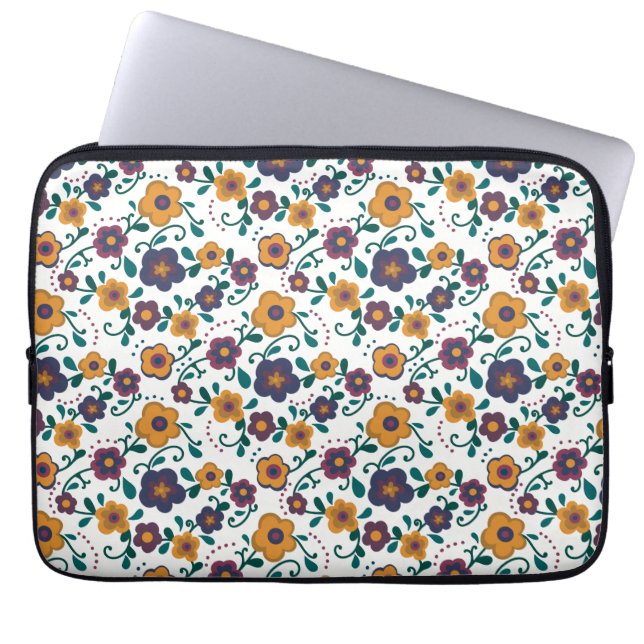 70’s Folk Art Ditzy Retro Daisy in Jewel Tones Laptop Sleeve (Front)