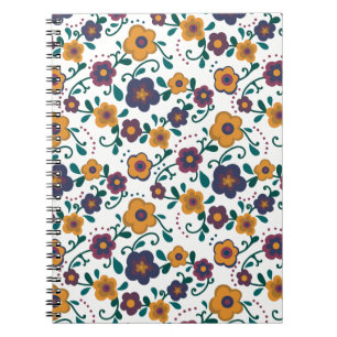 70’s Folk Art Ditzy Retro Daisy in Jewel Tones Notebook