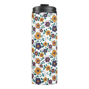 70’s Folk Art Ditzy Retro Daisy in Jewel Tones Thermal Tumbler