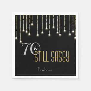 70 Sassy Black Silver Gold String Lights Birthday Napkin