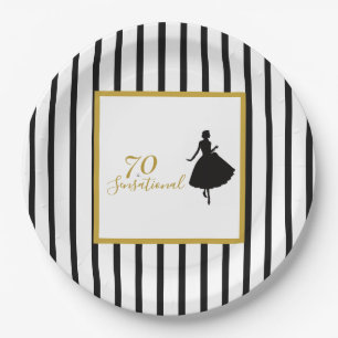 70 & Sensational Black and Gold Birthday Party Paper Plate