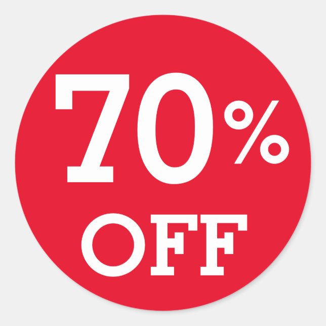 70% Seventy Percent OFF discount sale white red Classic Round Sticker (Front)