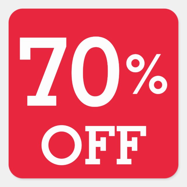 70% Seventy Percent OFF discount sale white red  Square Sticker (Front)