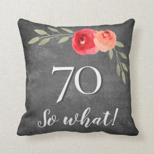 70 So What Chalkboard Watercolor 70th Birthday Throw Pillow