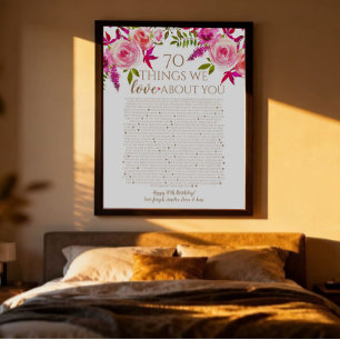 70 things we love about you 70th birthday gift  poster