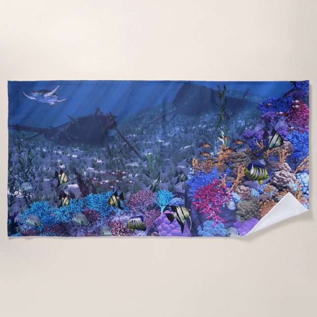 70”x35” beach towel with "Watery Rest" image (Front)