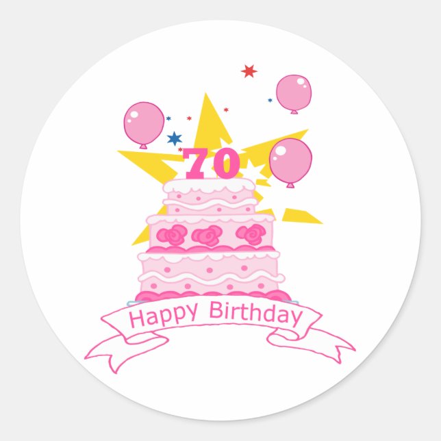 70 Year Old Birthday Cake Classic Round Sticker (Front)