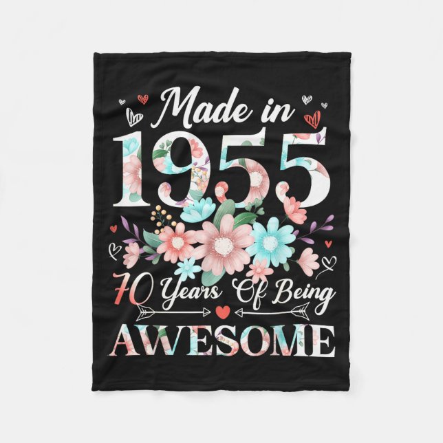 70 Year Old Made In 1955 Floral 70th Birthday Wome Fleece Blanket (Front)
