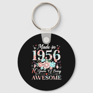 70 year old made in 1956 floral 70th birthday wome keychain