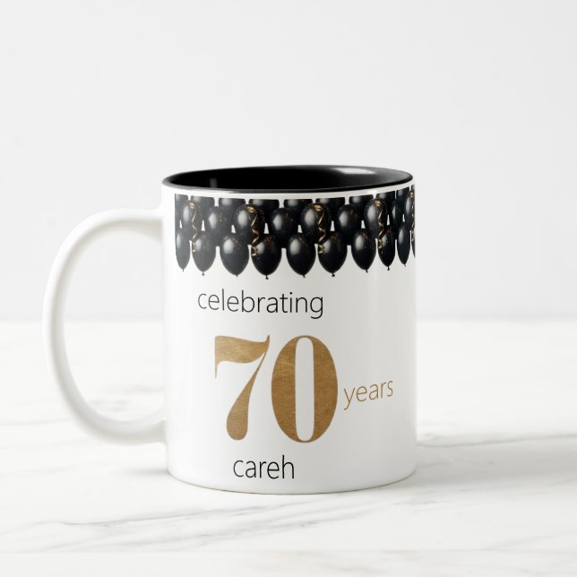 70 years of sips and smiles Two-Tone coffee mug (Left)