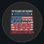 70 Years Old Gifts 70th Birthday American Flag Vin Classic Round Sticker<br><div class="desc">70 Years Old Gifts 70th Birthday American Flag Vintage 1955</div>